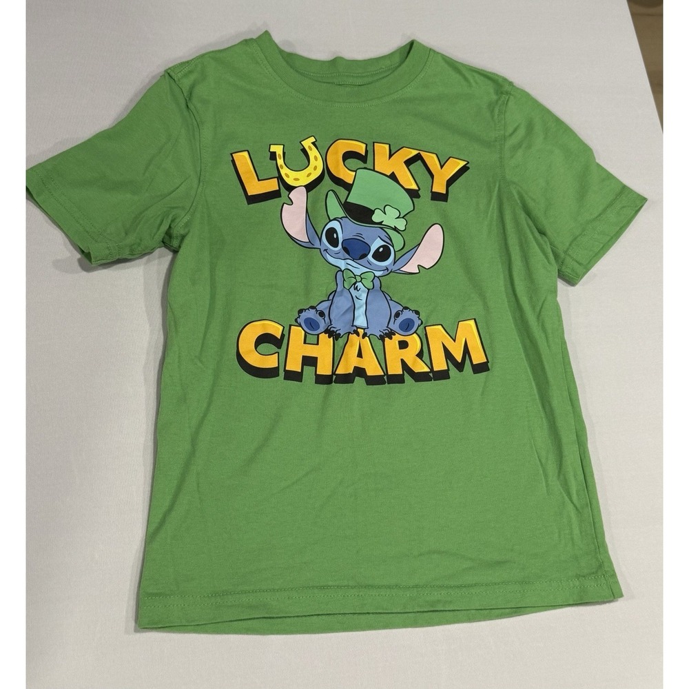 St. Patrick's Day Boys Size Medium (8) Stitch Lucky Charm Graphic Tee